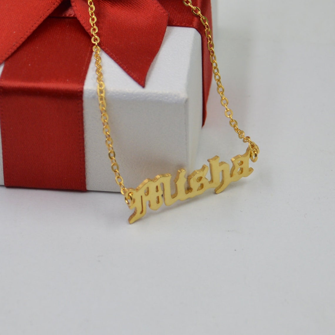 Old English Necklacegold Old English Name Necklacechristmas Etsy