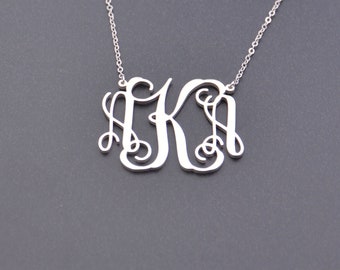 Monogrammed initial necklace-sterling silver plated 18K gold-gift for Mom