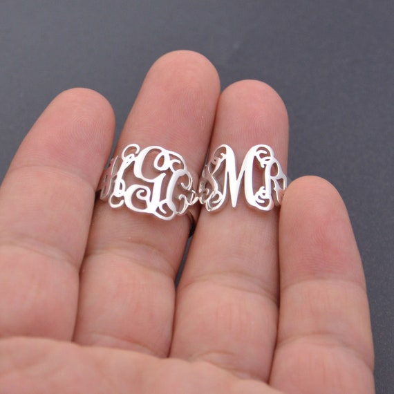 Custom Sterling Silver Monogram Ring: Personalized Initial Jewelry