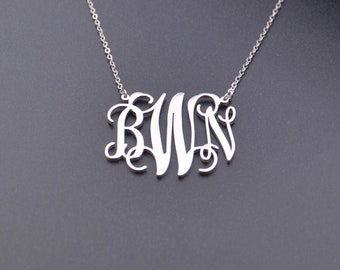 Silver Monogram necklace-Personalized Bridesmaid gift,personalized monogrammed necklace,Sterling silver neckalce