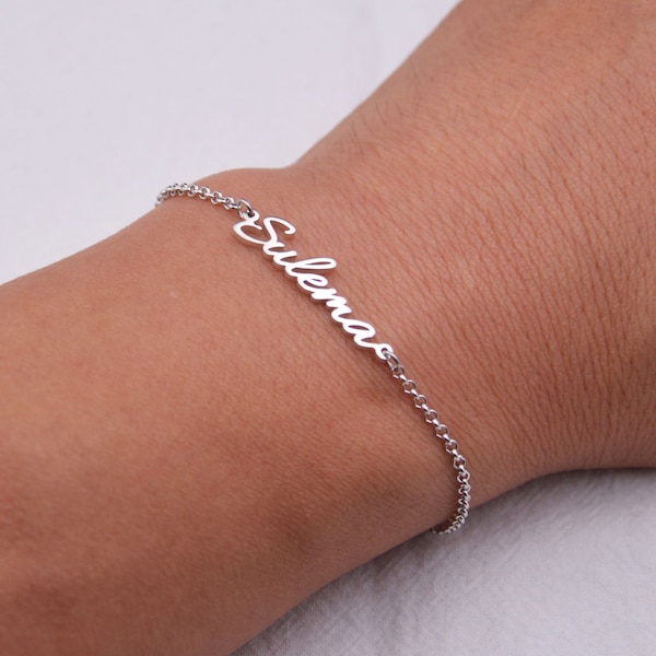 Name bracelet-sterling silver name bracelet-silver jewelry-Bridesmaid Gift-Personalized Gift-Custom Name Jewelry