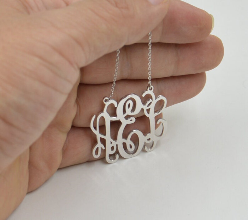 Sterling silver monogram necklace,1.5 inch monogrammed jewelry,birthday gift for everyone image 2