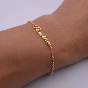 18K Gold Name Bracelet: Personalized Sterling Silver Nameplate,Christmas Bracelet