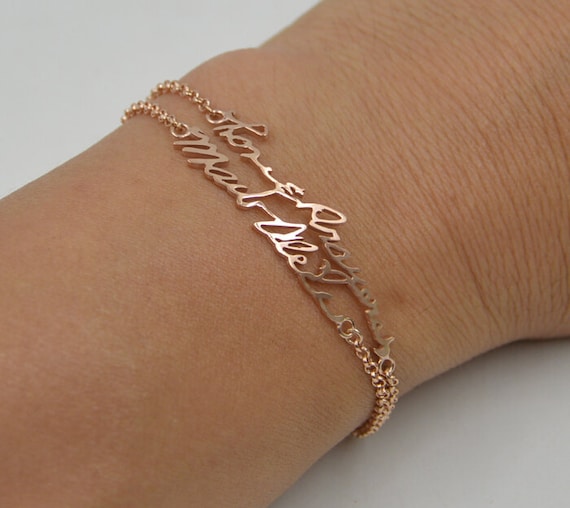 Personalized Handwriting Bracelet, Rose Gold Plated Sterling Silver, Bridesmaid Gift