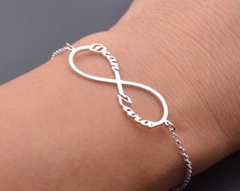 Bracelet prénom infini - Bracelet double prénom personnalisé - Bracelet infini - Cadeau de Noël pour amoureux