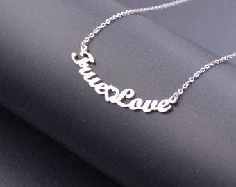 Custom Word Necklace • Silver Word Necklace • Sentence Necklace • Personalized Gift For Lover