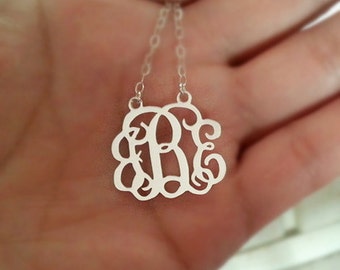 Silver Monogram necklace - 1 inch Personalized Monogram - 925 Sterling silver