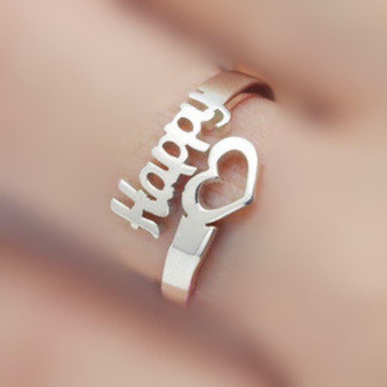 Sterling Silver Name ring-Silver heart ring-adjustable ring-Personalized ring with Name-Gift for her image 2