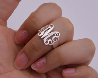 Silver monogram ring,custom monogram ring,name ring,4 colors for you chioce