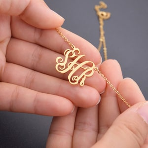 18K Gold Monogram necklace-Personalized monogrammed gifts-custom Valentine&#39;s Day gift for girlfriend