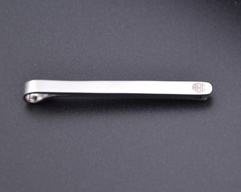 Personalized Sterling Silver Tie Clip • Engraved Monogram, Groomsmen Gift