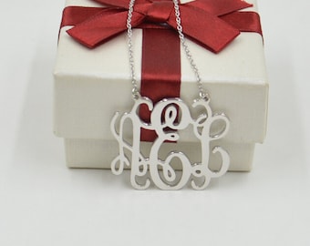 Sterling silver monogram necklace,1.5 inch monogrammed jewelry,birthday gift for everyone