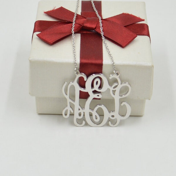 Sterlingsilber-Monogramm-Halskette, 3,8 cm großer Monogramm-Schmuck, Geburtstagsgeschenk für alle