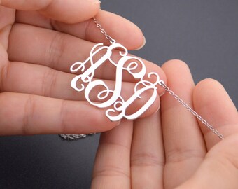 Sterling Silver Monogram Necklace: Personalized Initial Pendant