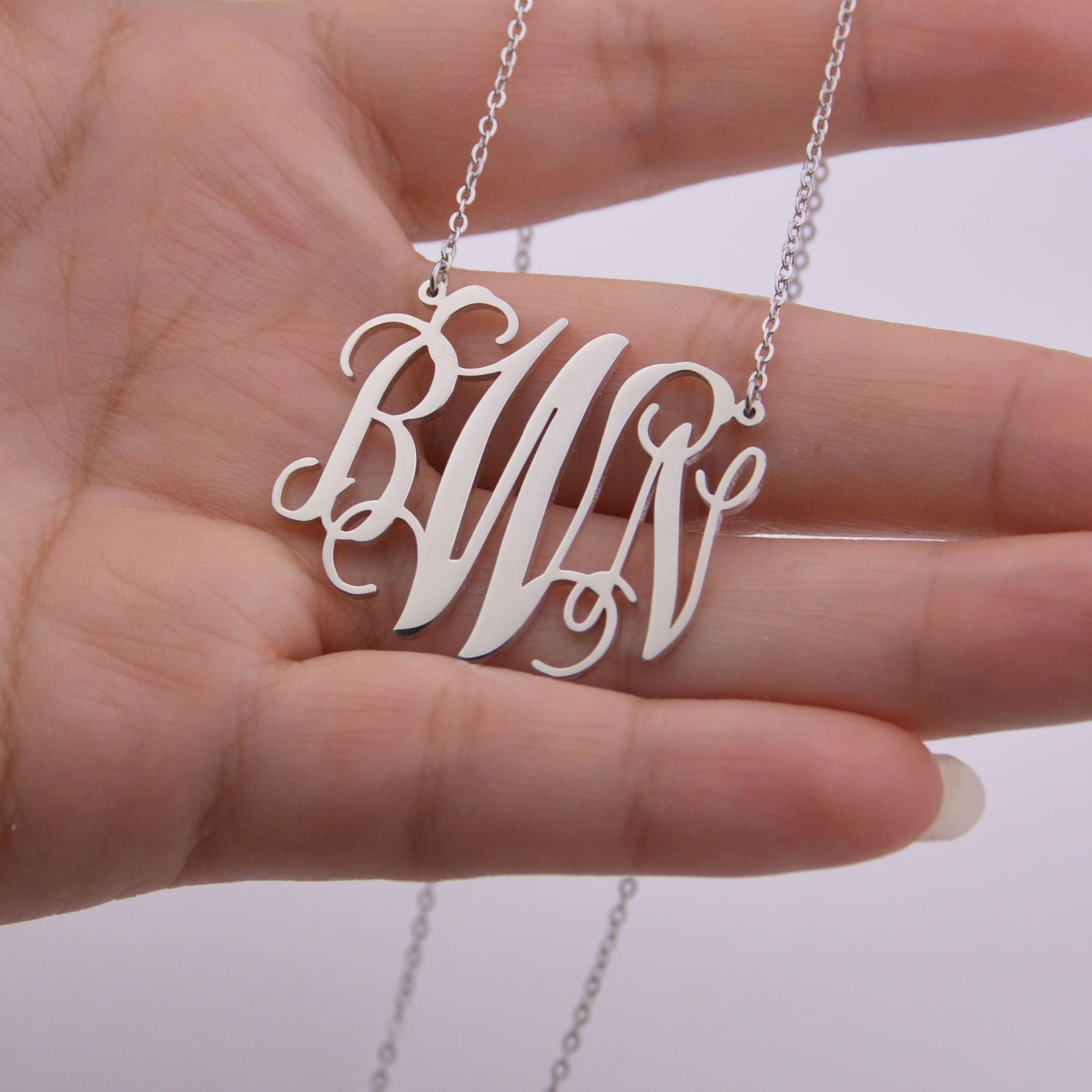 Monogram Necklace – Personalized Monogrammed Jewelry, Sterling Silver,  Bridesmaids Gift, Initials Pendant
