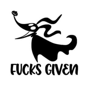 Puede incluir: Gráfico en blanco y negro que presenta un perro de dibujos animados con una nariz de calabaza y el texto "FUCKS GIVEN". El perro tiene orejas largas y fluidas y una cola curvada, sobre un fondo blanco.