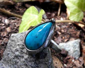 Chrysocolla Gemstone Ring made with Tiffany technique, Healing Stone