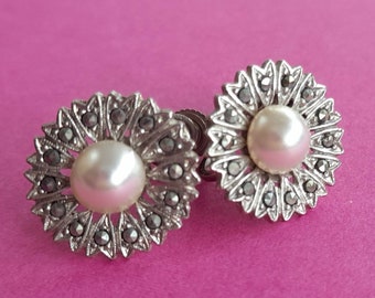 Swedish 1950/'s Silver Screw Back Earrings With Leaves and Florals Midcentury Marked GD /& Co