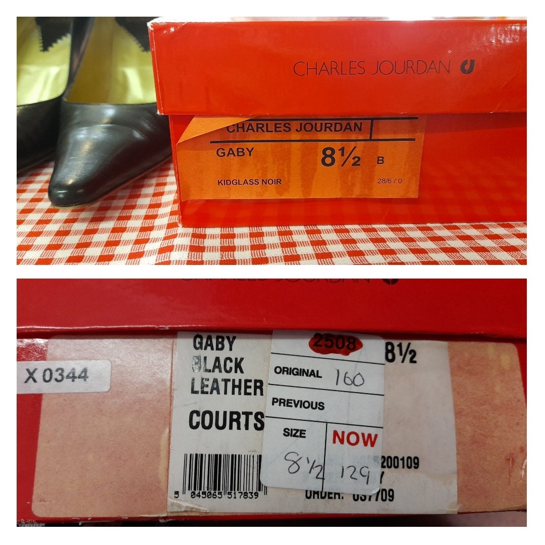 RETRO CHARLES JOURDAN Black Leather Winklepicker Boxed Court