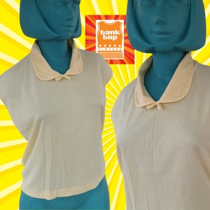 60s sixties sleeveless LEMON COLLARED TOP uk 12