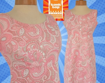 1960's baby PINK swirly floral PAISLEY shift DRESS mod sixties uk 6