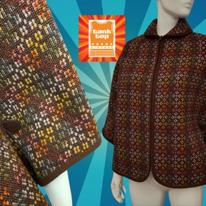 60s 70s BROWN WELSH wool zipper CAPE mod sixties small uk 8 10
