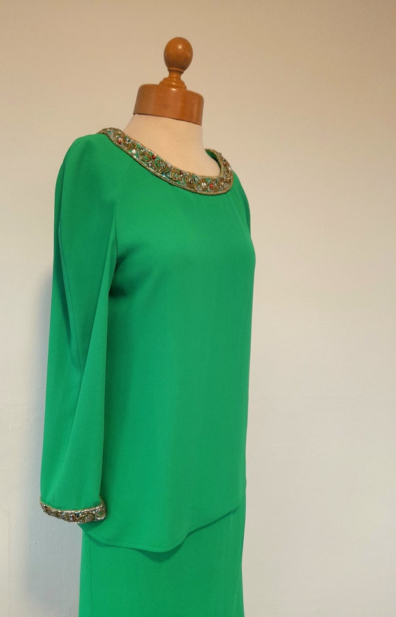 80s emerald GREEN FRANK USHER skirt blouse suit w… - image 3