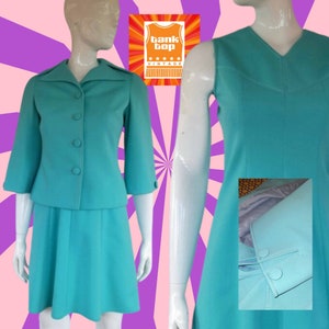 60s 70s AQUA blue marcliffe model DRESS SUIT mod uk 8