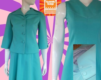 60s 70s AQUA blue marcliffe model DRESS SUIT mod uk 8