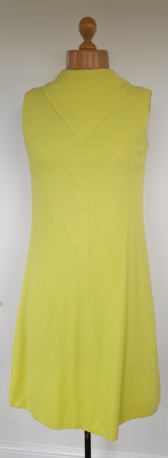 60s CHARTREUSE lemon lime diamond panel sleeveles… - image 2