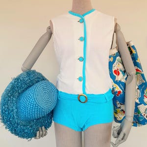 60s AQUA white towelling beach belted PLAYSUIT ROMPER mod sixties modern uk 8