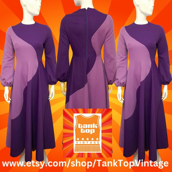 60s 70s yin yang PURPLE LILAC MAXI dress uk 10 - image 1