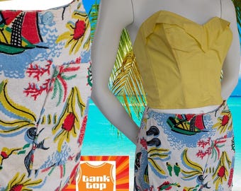 50s creation beachwear novelty print Terry TOWELLING WRAP beach SKIRT cover up mod sixties modern uk 14