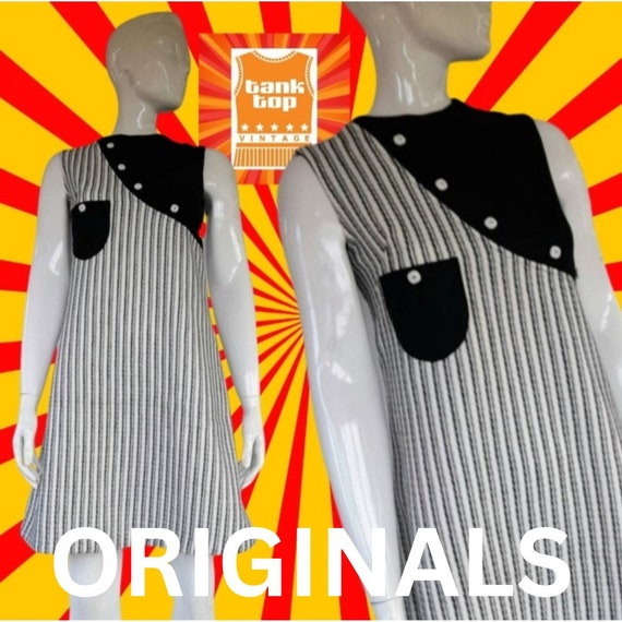 60s SIXTIES Style New Handmade Tank Top Originals Black White