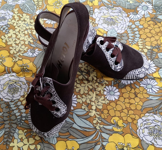 60s 70s BROWN Suede and Faux SNAKESKIN Block Heel Geo Ward Heidi SLINGBACKS Laceups With Eyelets Mod Shoes Sixties Uk 5 or 5.5 Etsy Ireland