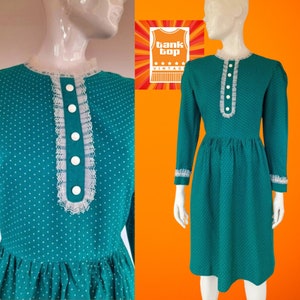 60s contesa teal VERDE blanco POLKADOT dolly VESTIDO mod uk 12