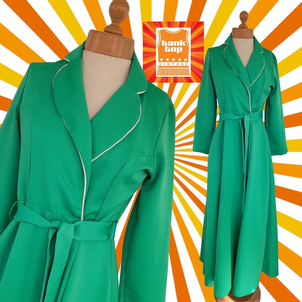 70s bright GREEN st michael MAXI DRESS wrap housecoat dressing gown uk 10