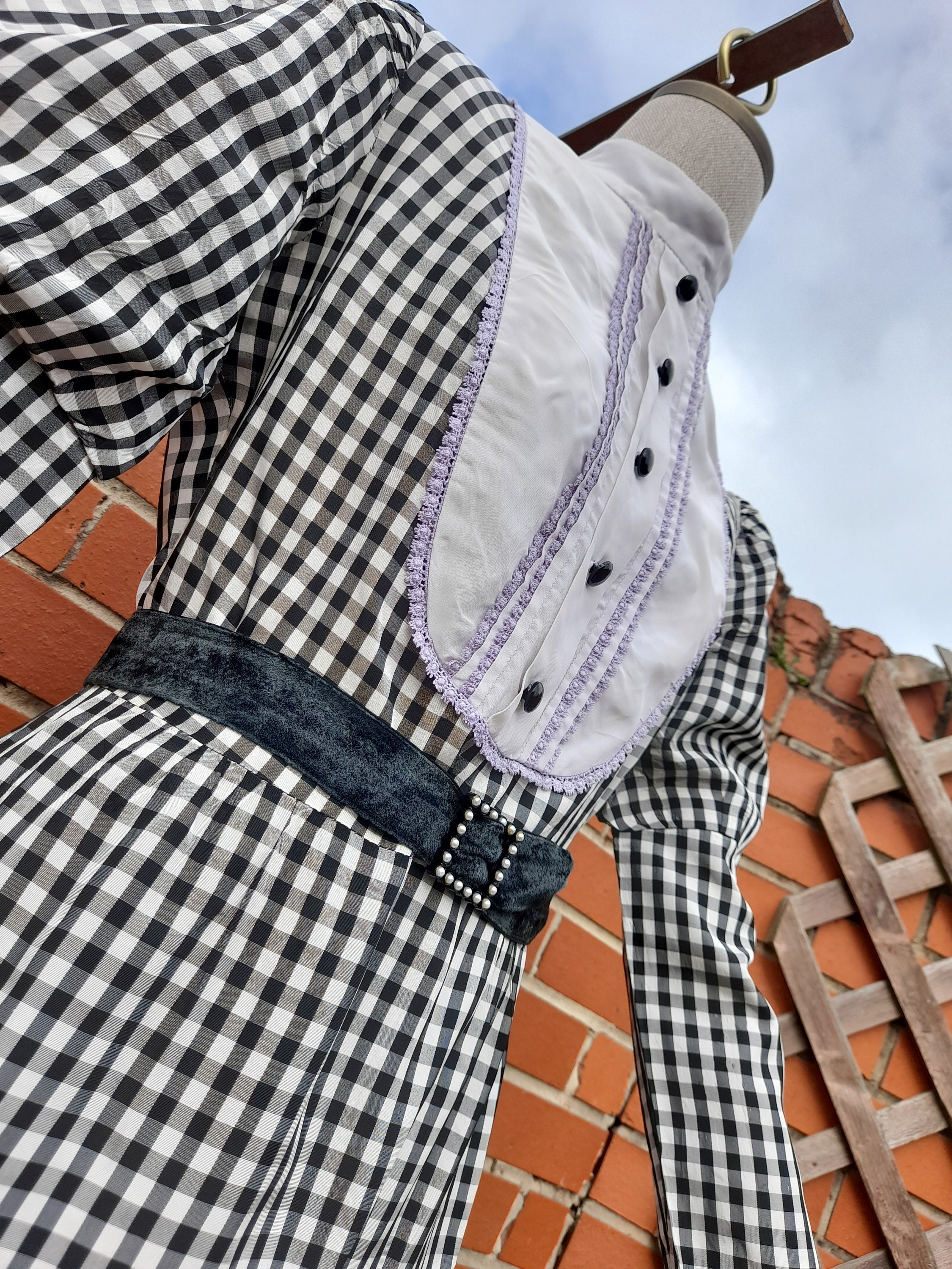 Vintage 60s Gingham Dress, Black White Check, Victorian Style UK 10 Vintage 60s Gingham Dress, Black White Check, Victorian Style UK 10