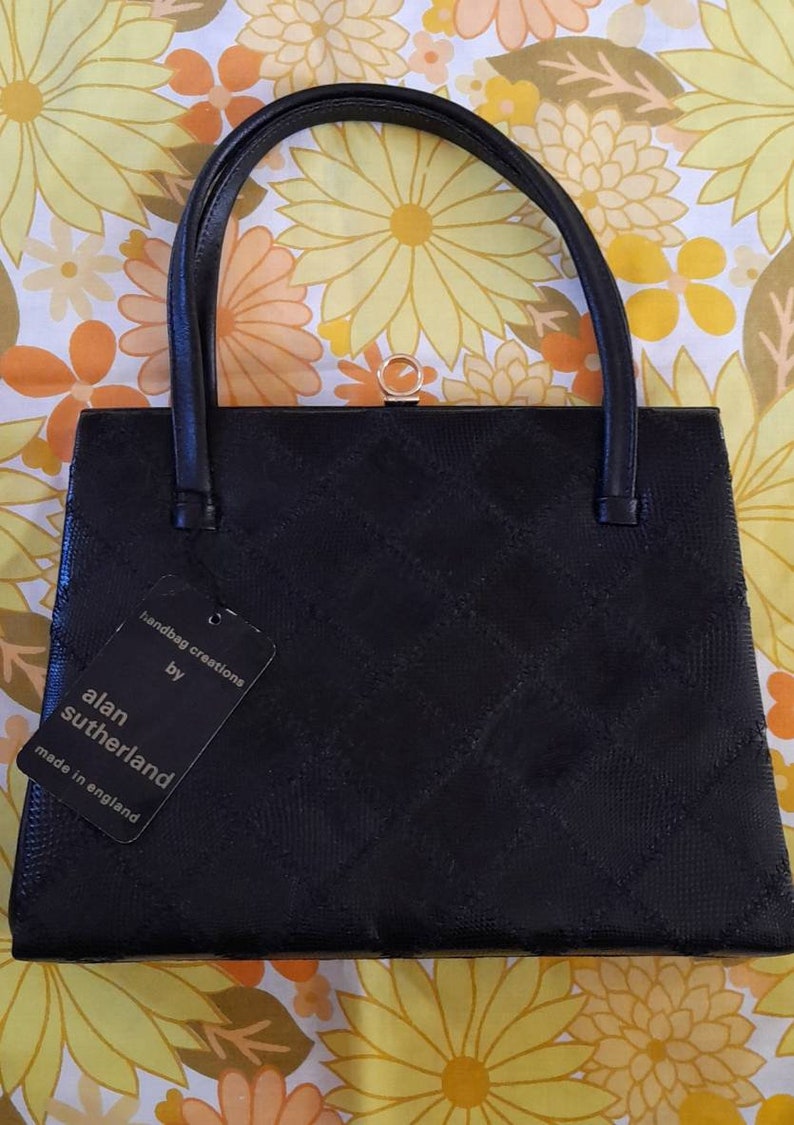 60s 70s DEADSTOCK alan sutherland BLACK patchwork KELLY bag mod sixties