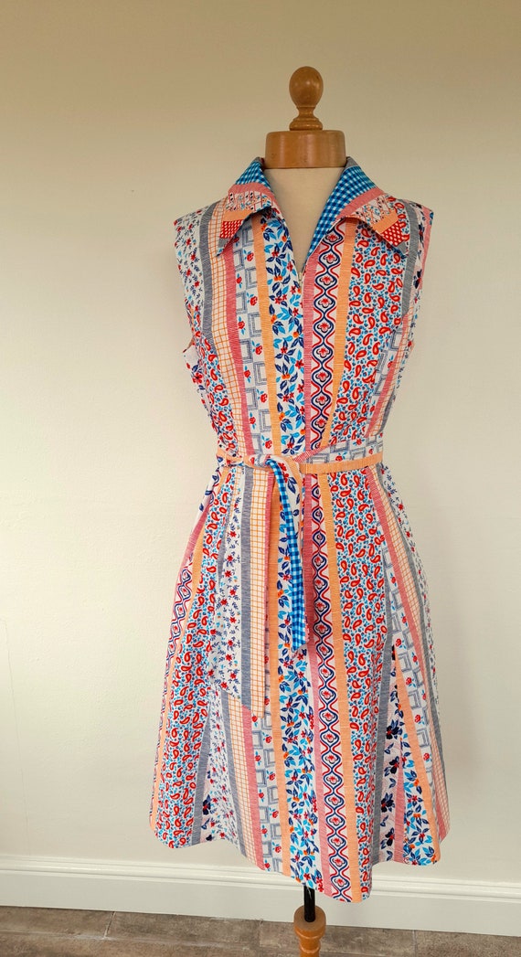 70s deadstock multi PATCHWORK print dagger collar… - image 2