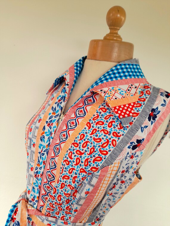 70s deadstock multi PATCHWORK print dagger collar… - image 8