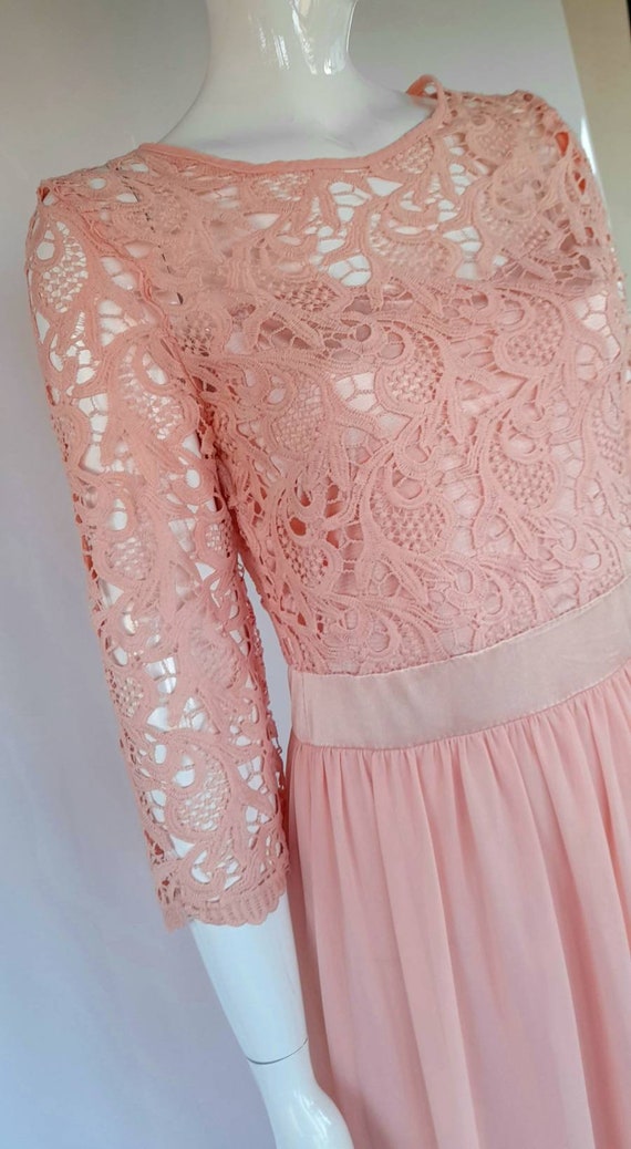 60s 70s pale salmon PINK lace and nylon MAXI DRES… - image 7