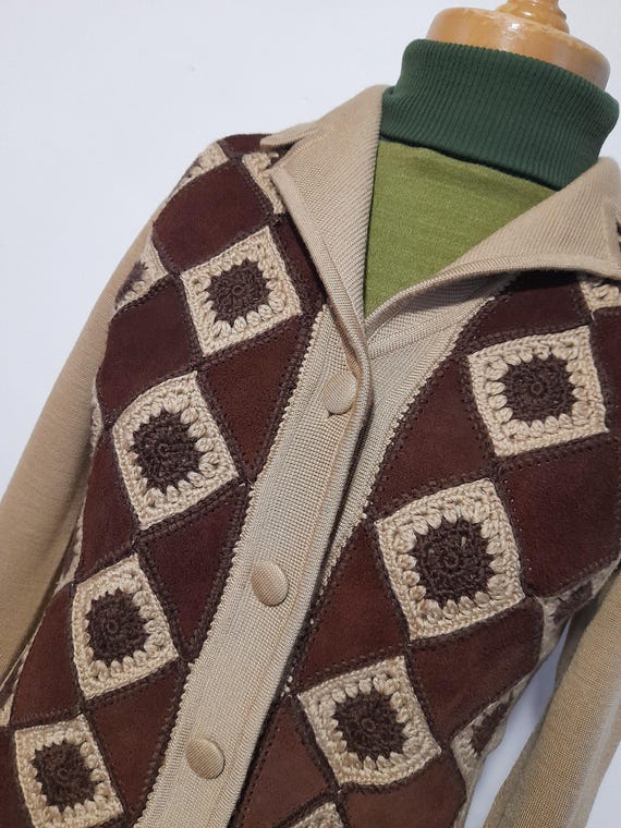 60s 70s dimonelli BROWN and coffee diamond check … - image 7