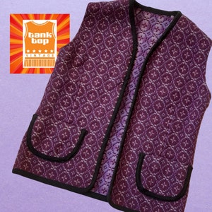 70s WELSH TAPESTRY wool shades of purple and black geometric tabard gilet WAISTCOAT uk 14