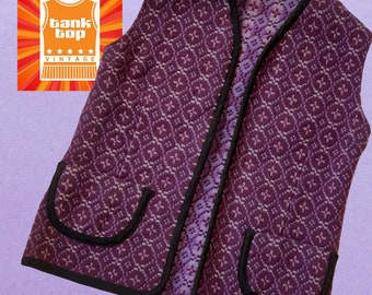 70s WELSH TAPESTRY wool shades of purple and black geometric tabard gilet WAISTCOAT uk 14