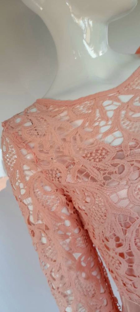 60s 70s pale salmon PINK lace and nylon MAXI DRES… - image 9