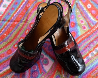70s devonshire BROWN and TAN SLINGBACKS heels shoes uk 5