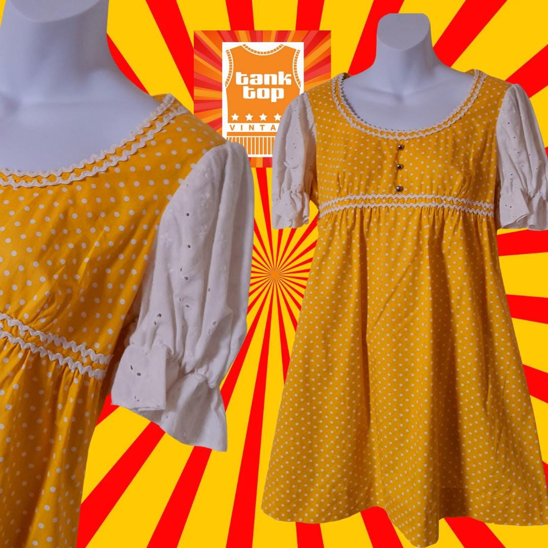 ROBE Dolly échangistes citadines JAUNE POLKADOT des années 60, années 60, Royaume-Uni, 8 10