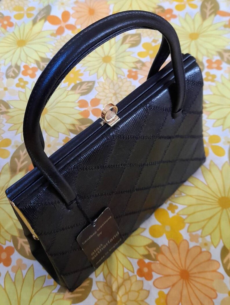 60s 70s DEADSTOCK alan sutherland BLACK patchwork KELLY bag mod sixties