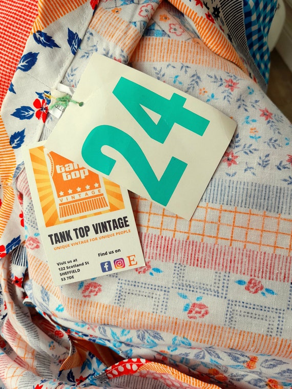 70s deadstock multi PATCHWORK print dagger collar… - image 10